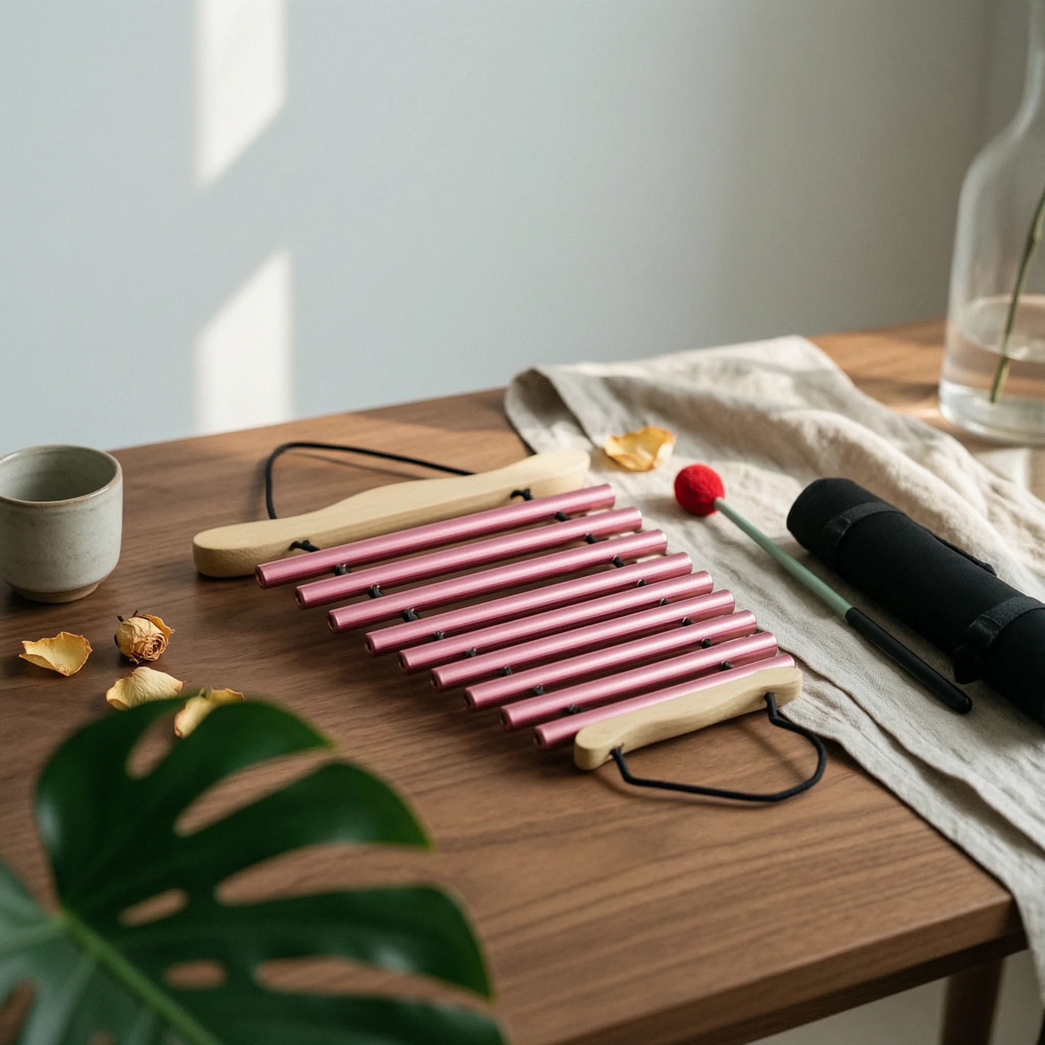9-Note Wind Chime Resonant Wind Chime with Mallet Musical Instrument with Mallet Horizontal Single-Row for Meditators