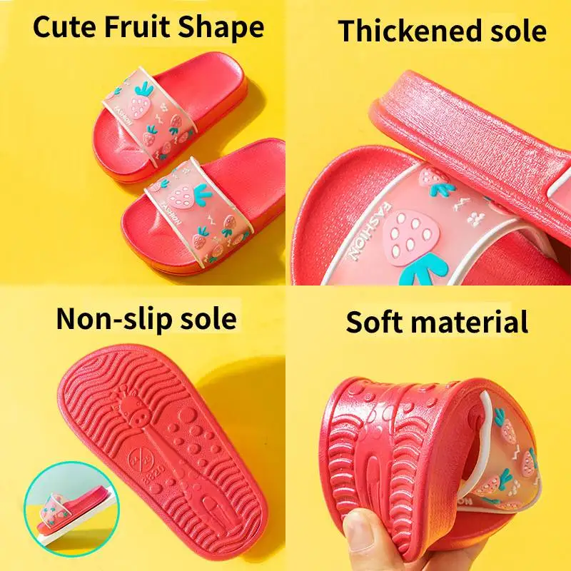 Cute Kids Slippers Fruit Pattern Strawberry Peach Children Baby Home Slippers Boys Girls Parent Home Shoes