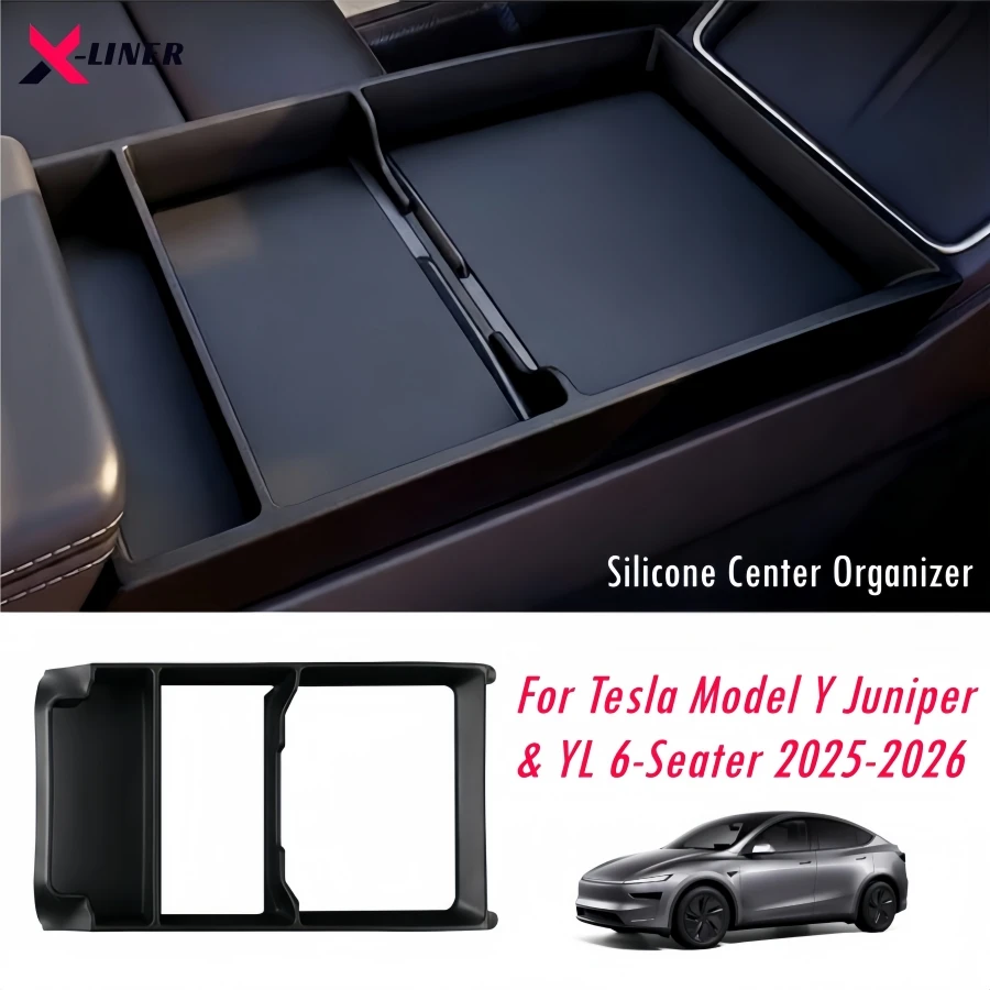 For 2025 2026 Tesla Model Y Juniper Silicone Center Console Organizer YL 6-Seater Center Console Storage Frame Sunglasses Holder