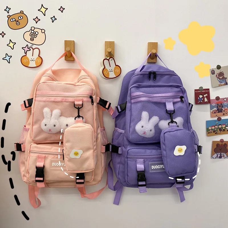 Kawaii School Backpack for Girls Laptop 14 Inches Cute Ita Bag Backpack for 20cm Doll Black Transparent Bagpack for Women mochil