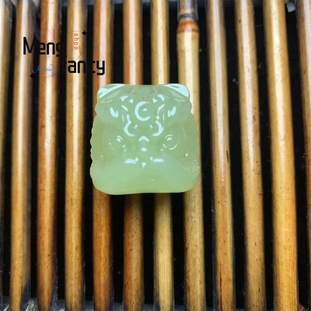 Natural Hetian Green Jade Waking Lion Pendant DIY Jewelry Accessories Exquisite Elegant Simple High-grade Fashion Holiday Gifts