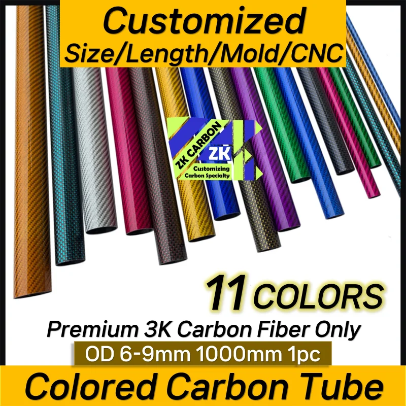 1000mm Colored Carbon Fiber Tube OD 5-9mm For RC Airplanes Parts Glossy Twill Carbon Tube Red Gold Green Blue Silver