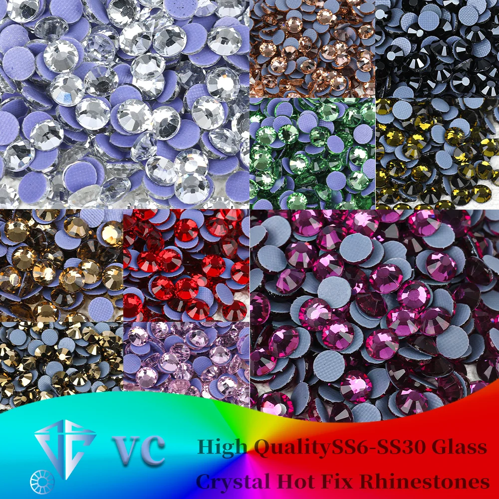 VCE High QualitySS6-SS30 Glass Crystal Hot Fix Rhinestones Flatback Iron On Stones For DIY Nail Art Fabric Clothes Decoration