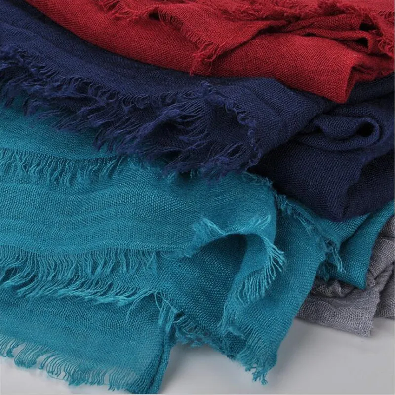 Fashion Women Scarf Cotton Linen Yarn-dyed Women\'s Scarves Tassel Long Shawl Autumn Winter Female Ladies Accessories