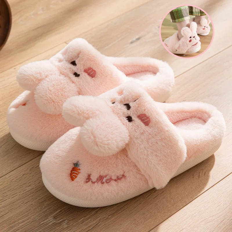 

Women Winter Home Slippers Soft Warm Shoes Ladies Indoor Bedroom Non-Slip Flats Girls Cute Cartoon Rabbit Bear Floor Slides