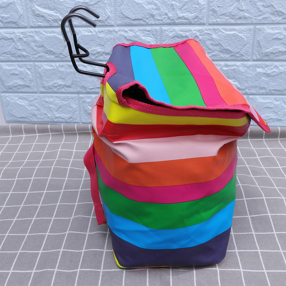 

1pc Durable Canvas Bike Basket Foldable Front Hanging Storage Carrier Waterproof Large Capacity Steel Hook For Cycling Colorful