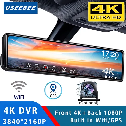 Imagen 1 del producto 11,26 ""UHD 4K 2160P coche Dvr GPS WIFI espejo Dash Cam lente Dual Dashcam IPS pantalla cámara grabadora transmisión flujo espejo retrovisor