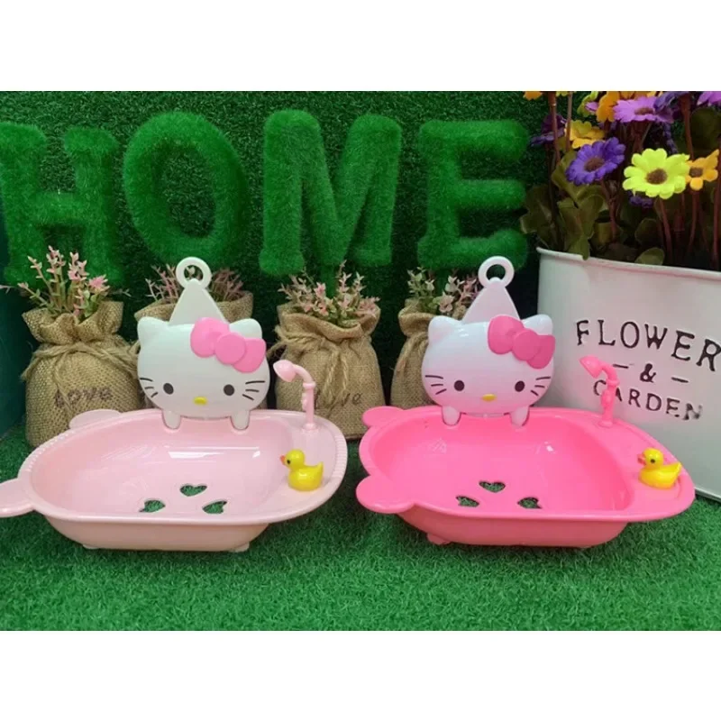 Sanrio-jabonera Hello Kitty con drenaje de agua para baño, soporte para esponja, contenedor para jabón, suministros de baño, accesorios