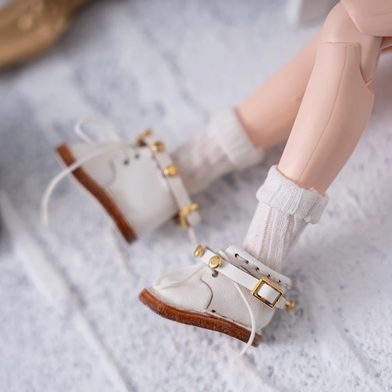 New Ob24 Cow Leather Shoes Fashion Brown Silver Black Martin Boots Shoes With Shoelace For Blyth, Ob22/24, Azone, Licca Doll