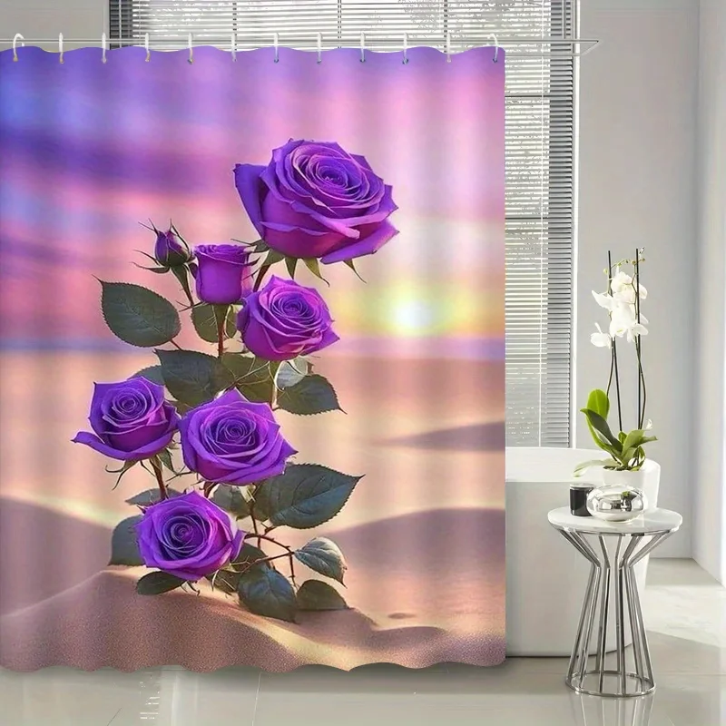 

Purple Rose Sunset Shower Curtain Desert Sky Flower Art Decor Romantic Bath Curtains for Elegant Home