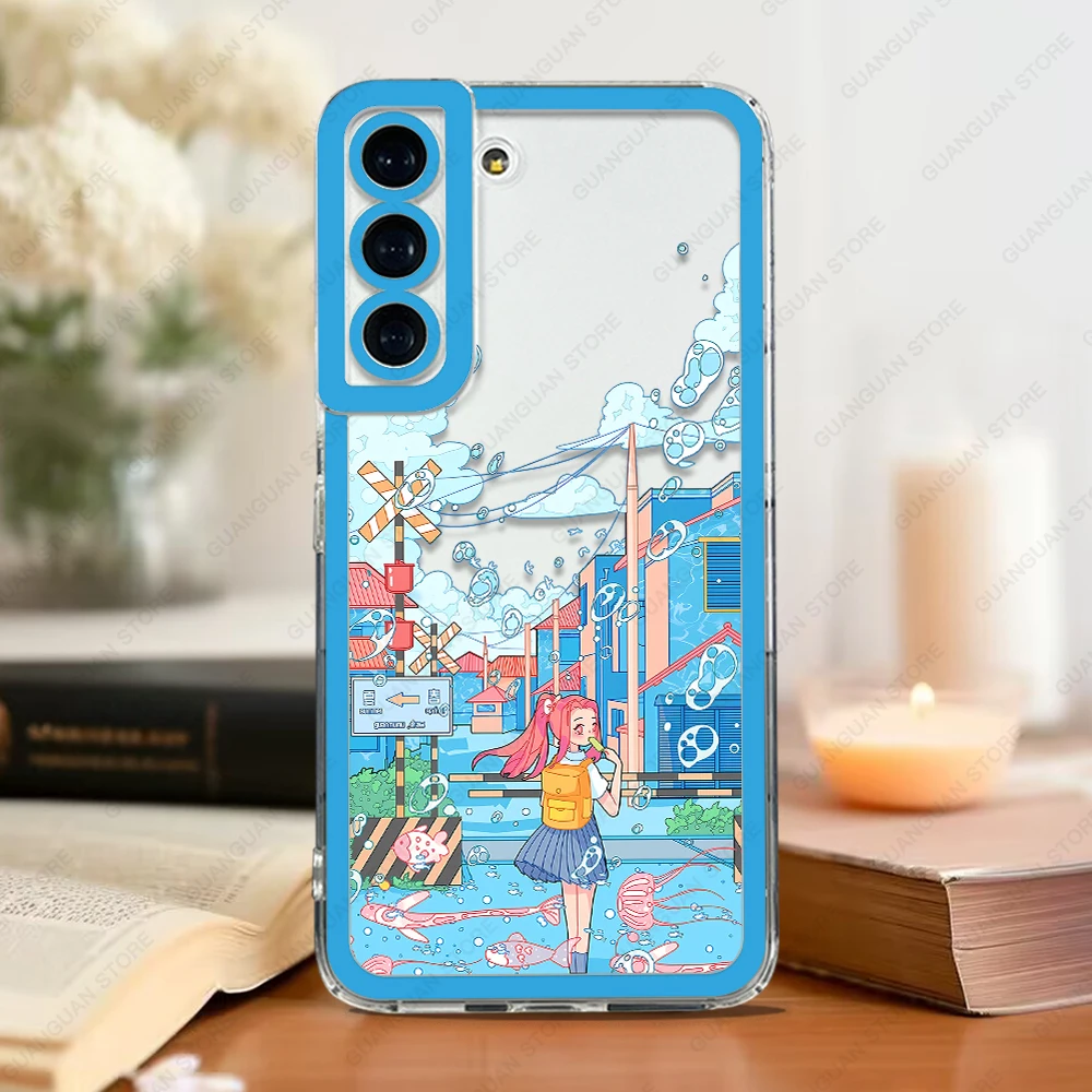 Phone Case For Samsung Galaxy S20 S21 S22 S23 S24 FE Plus Ultra A54 A53 A52 A34 5G TPU Soft Cover Anime Sky Girl