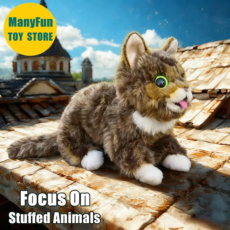 

Dragon Li Cat Plush Toy Realistic Brown Tabby Cat Plushie Lifelike Tabby Cat Stuffed Animal Simulation Doll Toy Gift