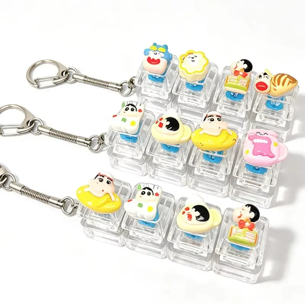 Crayon Shinchan LED Light Up Keycap Clicker Keychain Anime Fidget Toy Stress Relief Finger Button Bag Pendant Backpack CharmGift