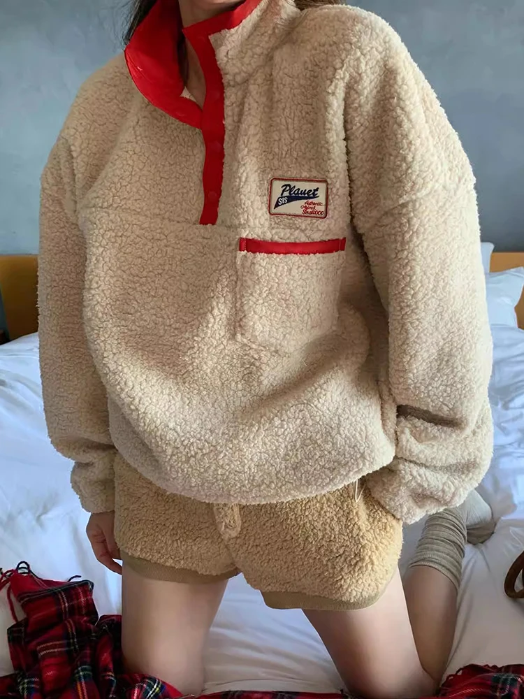 Suda de Piel de Cordero con Cuello Alto Vintage para Otoño e Invierno, Suda Informal Hoada para Mujer con Diseño de...