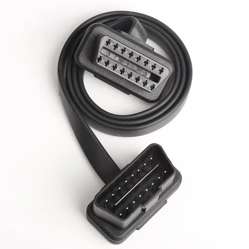 OBD II 8 Core 1 to 2 Male to Dual Female OBD2 Extension Cable Adapter Angled Flat Noodle Wire Car Diagnostic for OBD Detection