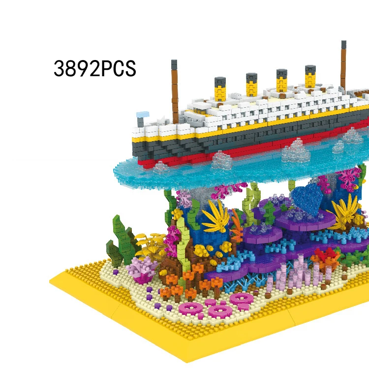 

Креативный микро-Алмазный Блок модель корабля Титаник Строительный кирпич подводный пейзаж Строительный набор игрушка Коллекция нанокирпичей