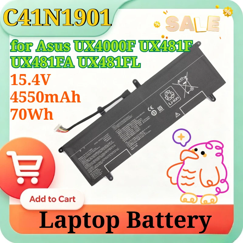C41N1901 15.4V 4550mAh 70Wh High Capacity Li-Polymer Replacement Laptop Battery for Asus UX4000F UX481F UX481FA UX481FL Notebook