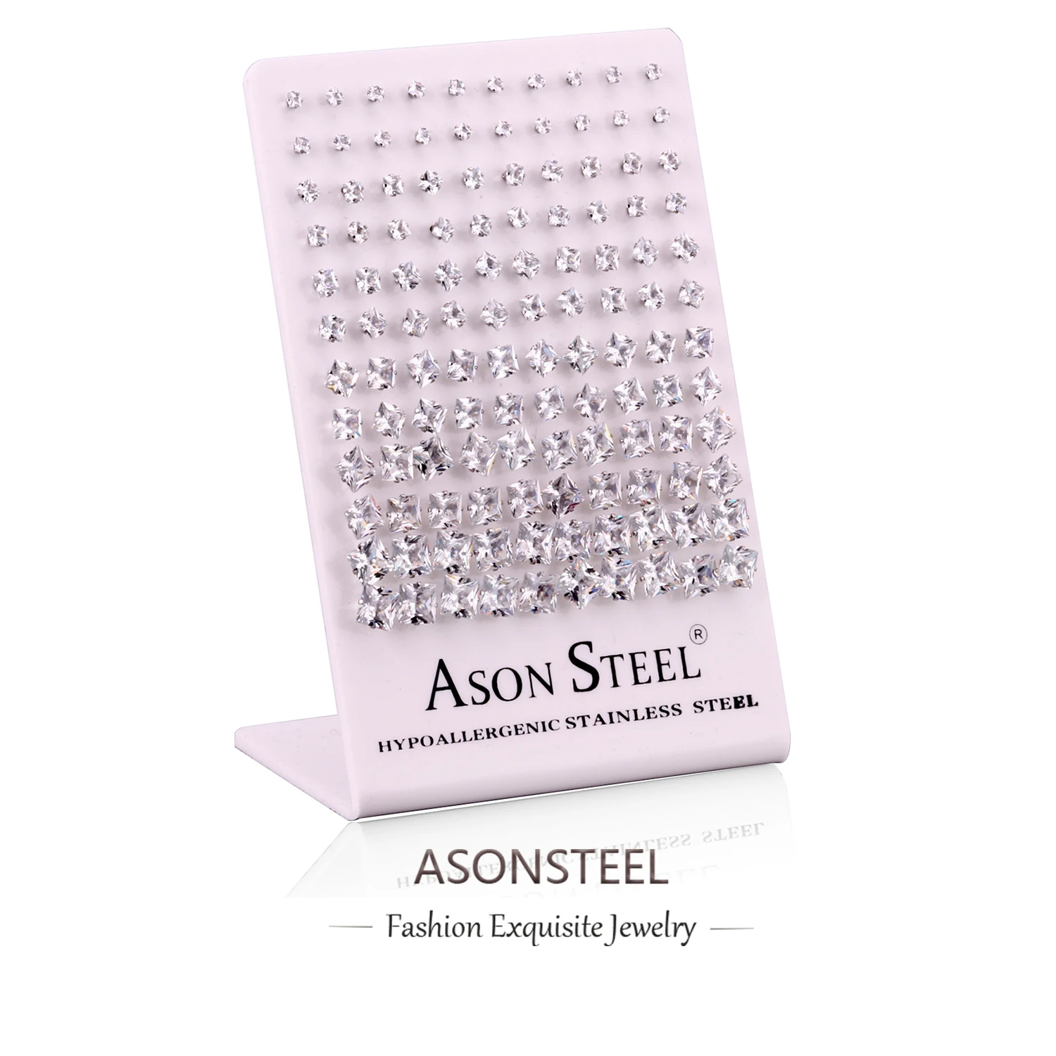 ASONSTEEL 60 par/lote, venta al por mayor, pendientes hipoalergénicos de acero inoxidable de circonia cúbica cuadrada de 3-8MM, proveedor a granel