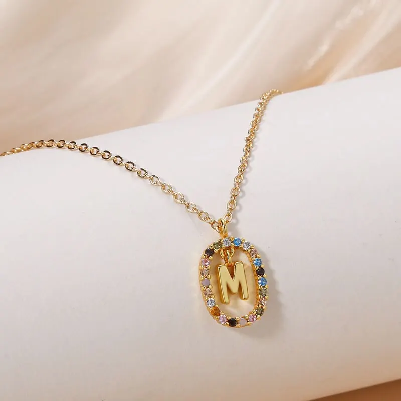 Initial Pendant Gold Letter Necklace For Women Multi Color Cubic Zircon Pendant Women Wedding Party Jewelry Gift