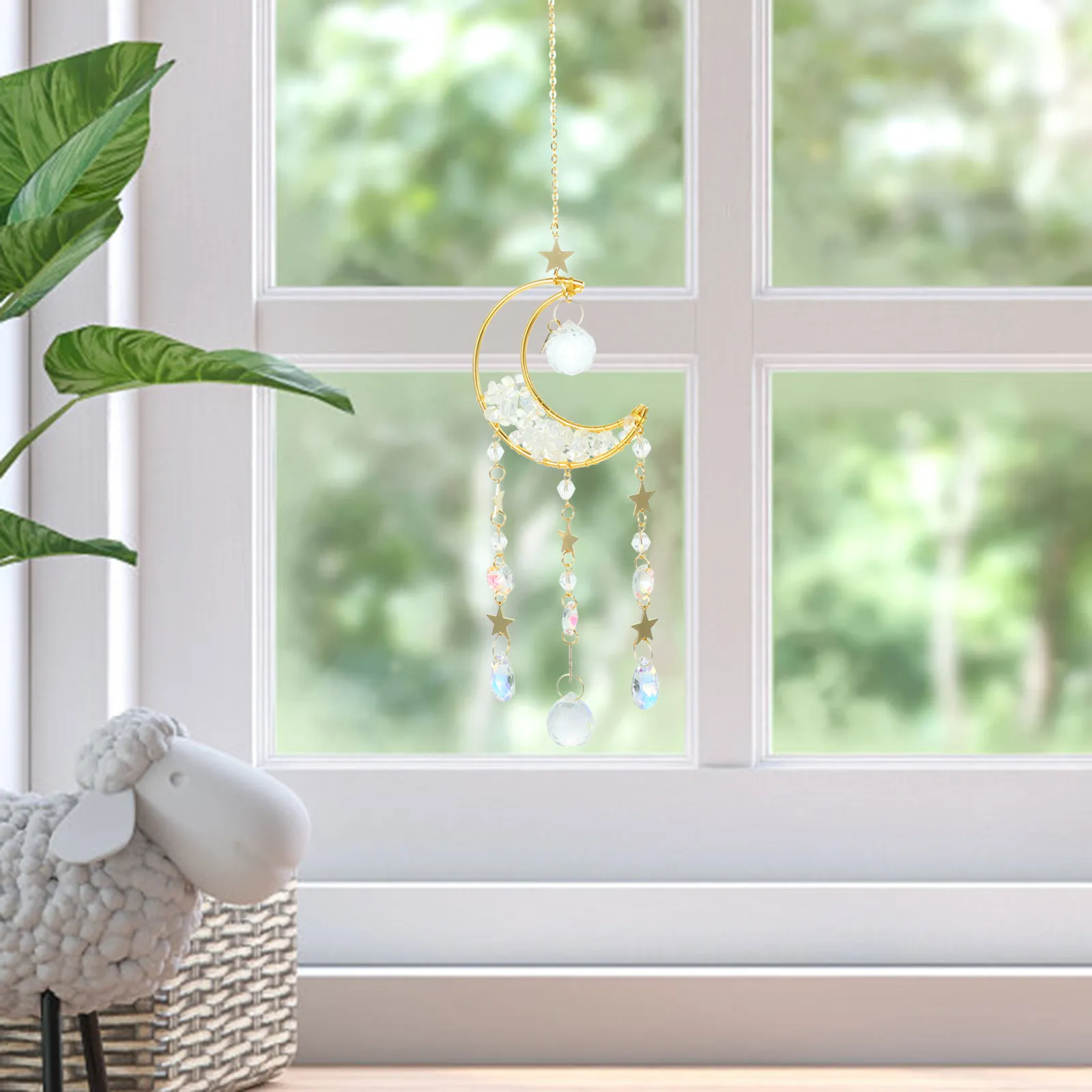 Moon Hourglass Hanging Glass Suncatcher Decorative Hanging Ornament for Window Home Bedroom Garden Rainbow Sun Catcher Gift