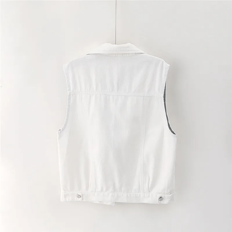 Vintage kamizelka dżinsowa z kapturem damska wiosna i jesień 2025 nowych moda kurtka bez rękawów topy dżinsy kamizelka damska odzież wierzchnia T1224