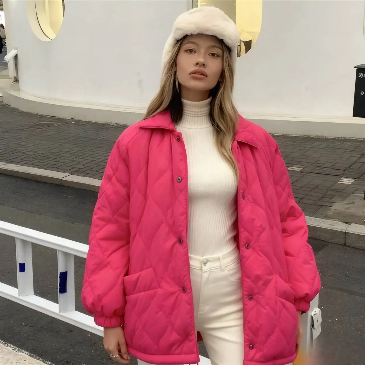 パーカー レディース ガールズ 秋 ポリエステル パッチワーク クロップド リブ袖口 ボタン付きウエストバンド スタンドカラー カレッジ ユースウェア スタイリッシュ OL