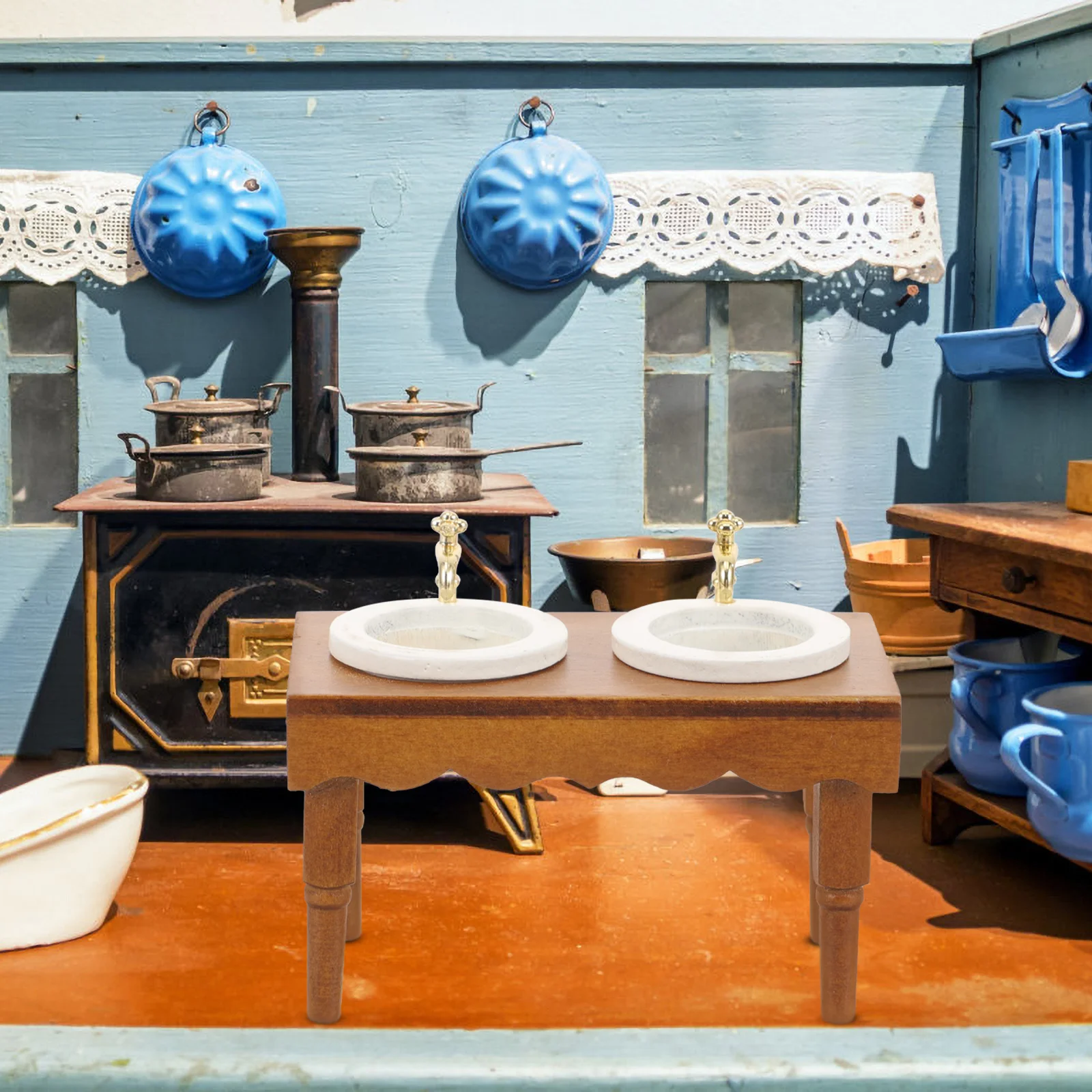 Mini Bathroom Furniture Miniature Decoration Tins Decorate Cabinet Model Table Wooden House Adornment Container