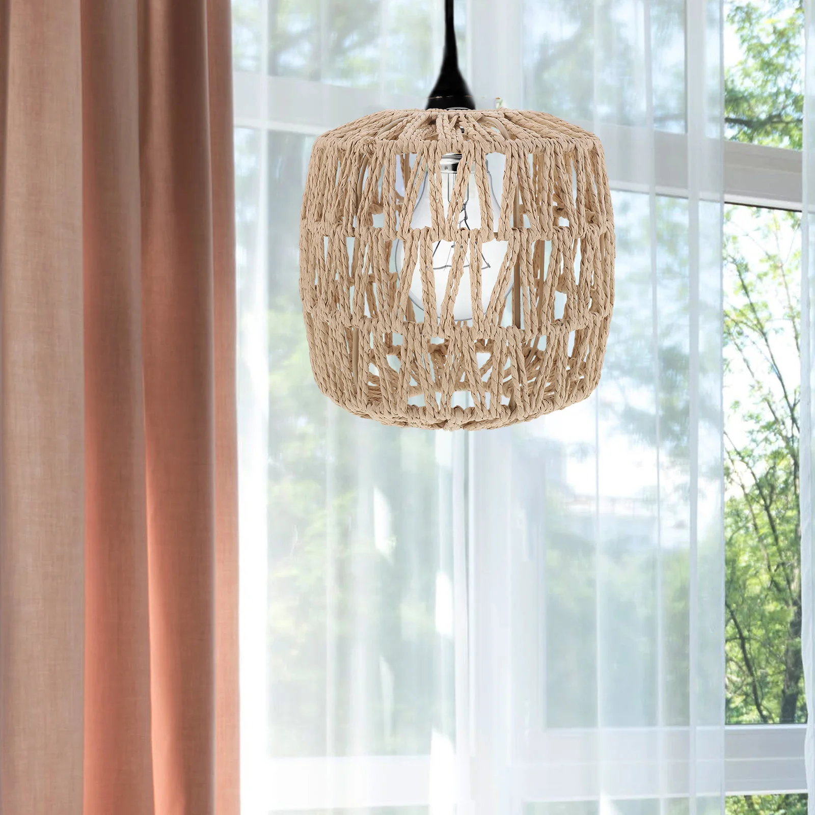 

Pendant Woven Lampshade Imitation Rattan Vintage Style Paper Rope Cover for Living Room Hotel Decor Lampshades