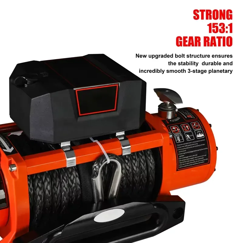 12V 14500LB Heavy 4x4 Off-Road Emergency Tool Kit Remote Control Dyneema Synthetic Rope Electric Recovery Winch