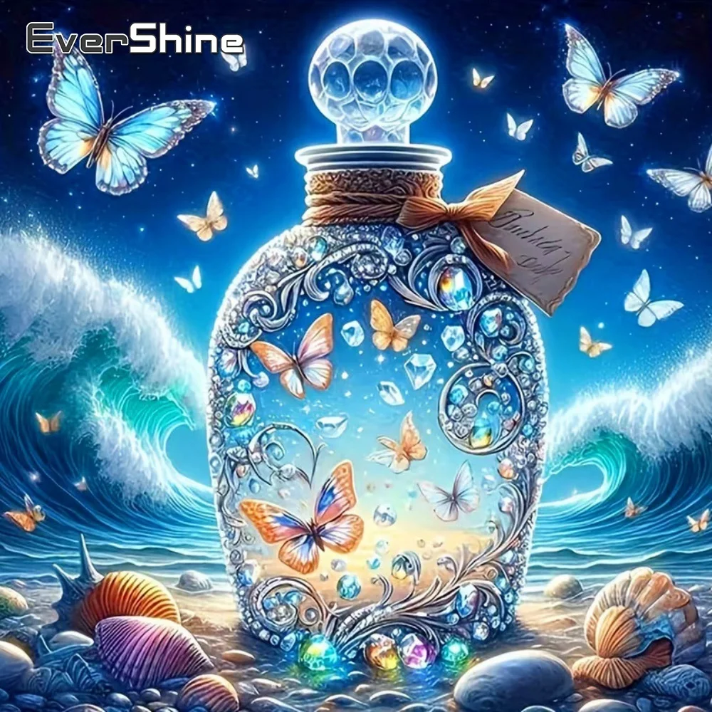 Evershine Vollquadratische Diamant-Stickerei Flaschenlandschaft Strass-Malerei Schmetterling Nadelarbeit Mosaik Muschel Wanddekoration