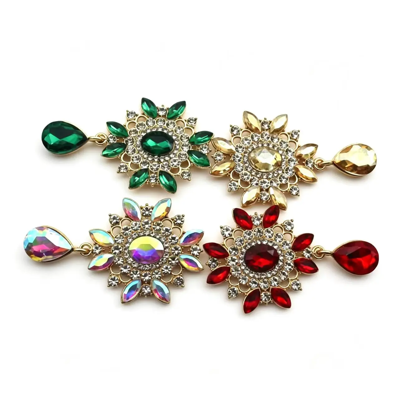 Flower Rhinestone Drop Charms 32×52mm Gold Crystal Pendants 6 Pcs/Pack DIY Jewelry Making Accessories