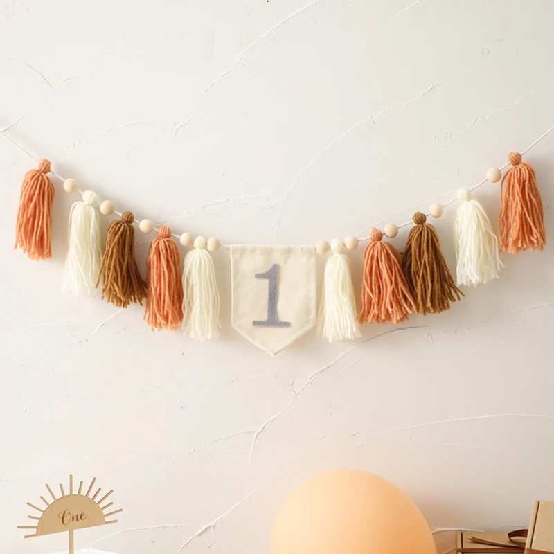 Baby Birthday Party Decoration Photography Accessories Dining Chair Tassel Banner Cake Topper Birthday Hat for Kids Birth Gift