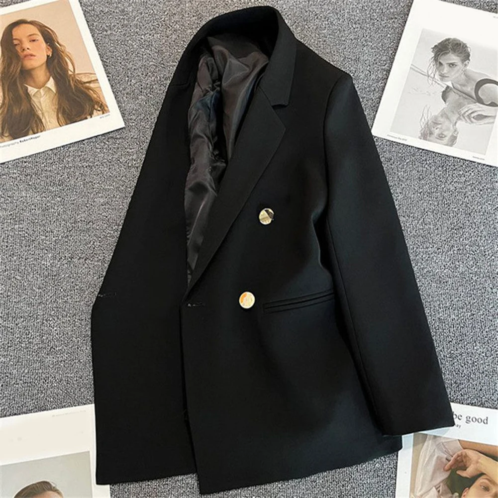 Elegant Coat Black Autumn Suit Coat Brand New Item Casual Wear Blazer Lapel Neckline Style Regular Length Jacket