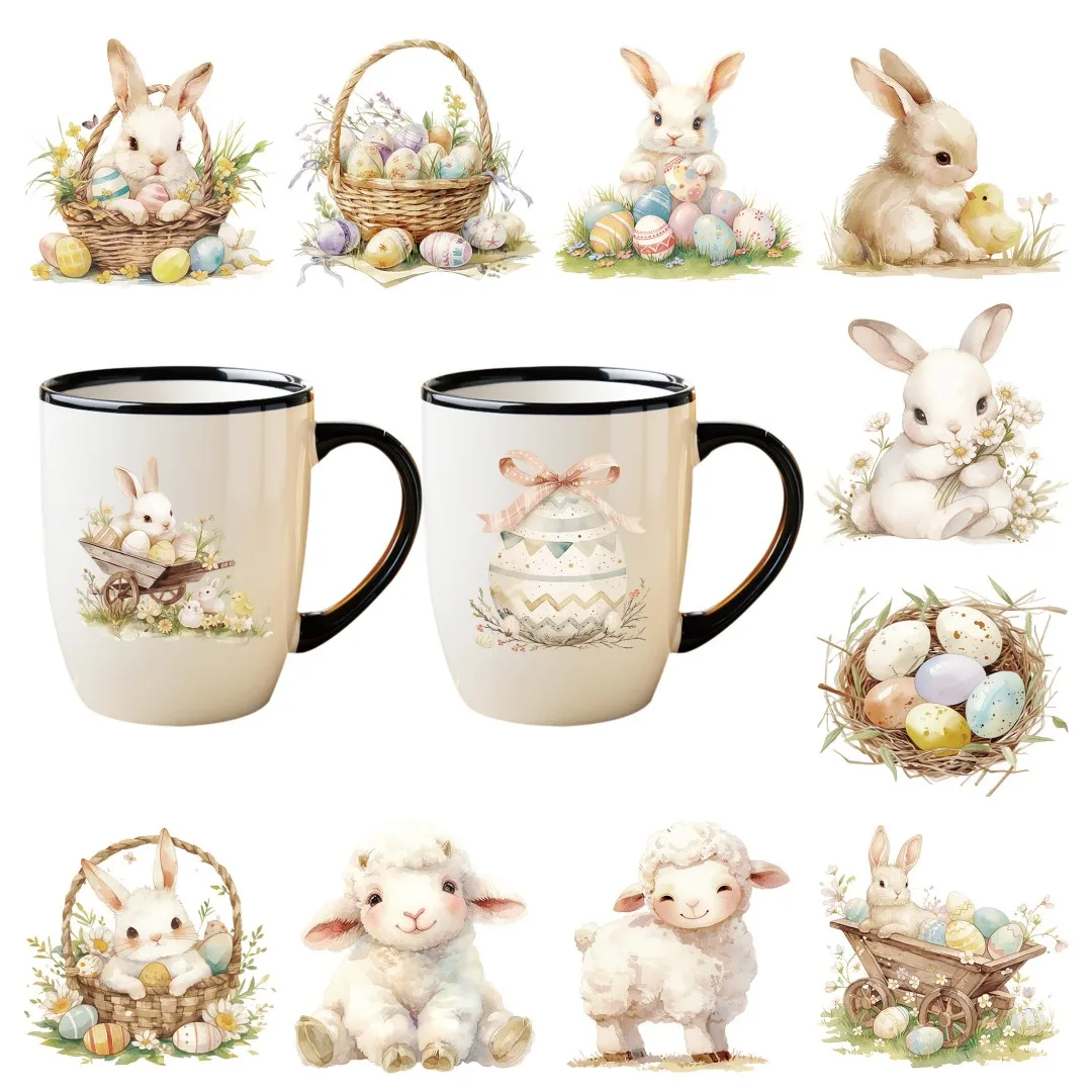 12pcs Easter Cute Spring UV DTF Stickers, Waterproof Sticker Pack for Decorating Mugs, DIY Supplies，3d Home Decoration