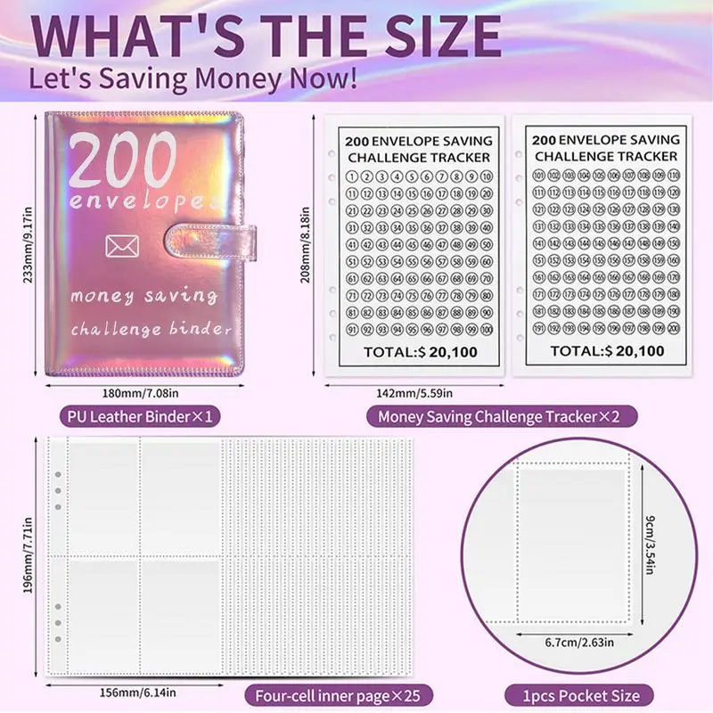 Economias Envelope Livro com Envelope, Reserve com Envelopes, Dinheiro Challenge Binder, 200