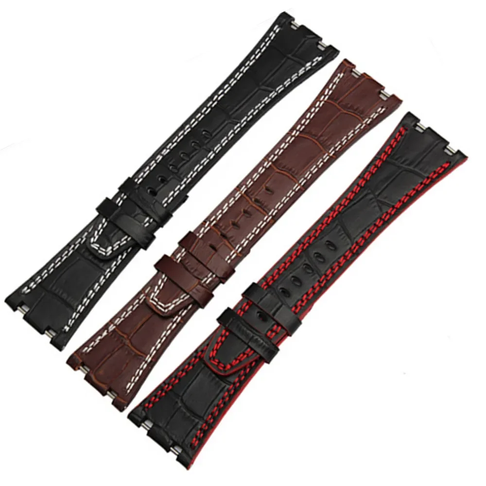

Quality genuine leather watchband 28mm brown bracelet replacement leather watch strap for men for AP Free screw