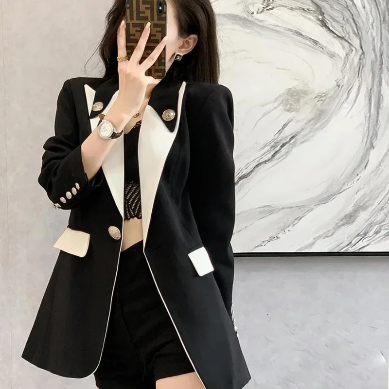 Clothing Female Coats and Jackets Outerwear Jacket Dress Slim Over Colorblock Women\'s Blazers Long Tailoring in Promotion Sale