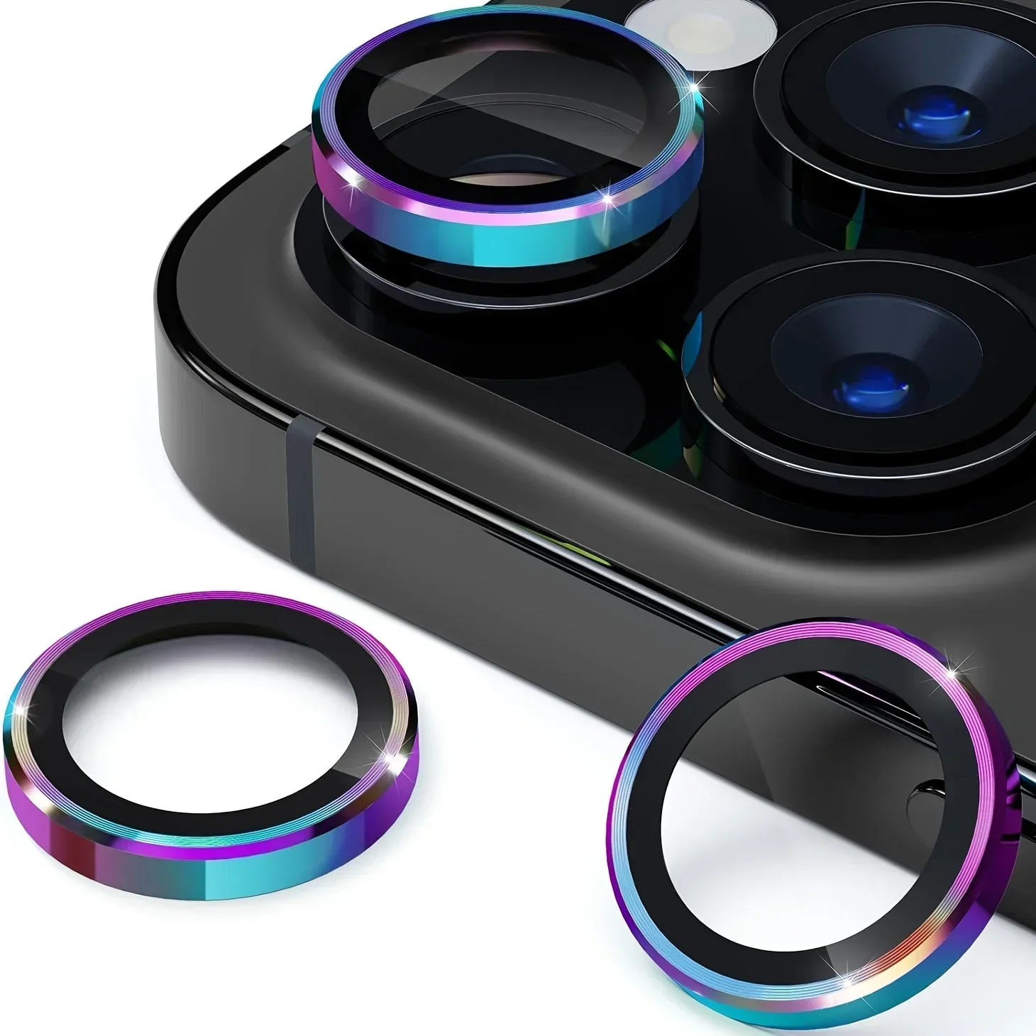 iPhone 15 Pro Max、14 Plus、13、12 Pro Max用 カラーカメラレンズプロテクター 1セット 強化ガラス製保護フィルム 多色