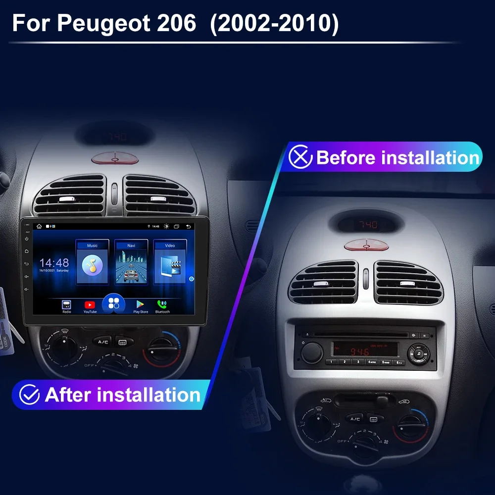 

Android Auto Radio stereo For Peugeot 206 206CC 206SW 2001-2008 Car Radio Multimedia Player GPS Navigation Wireless CarPlay