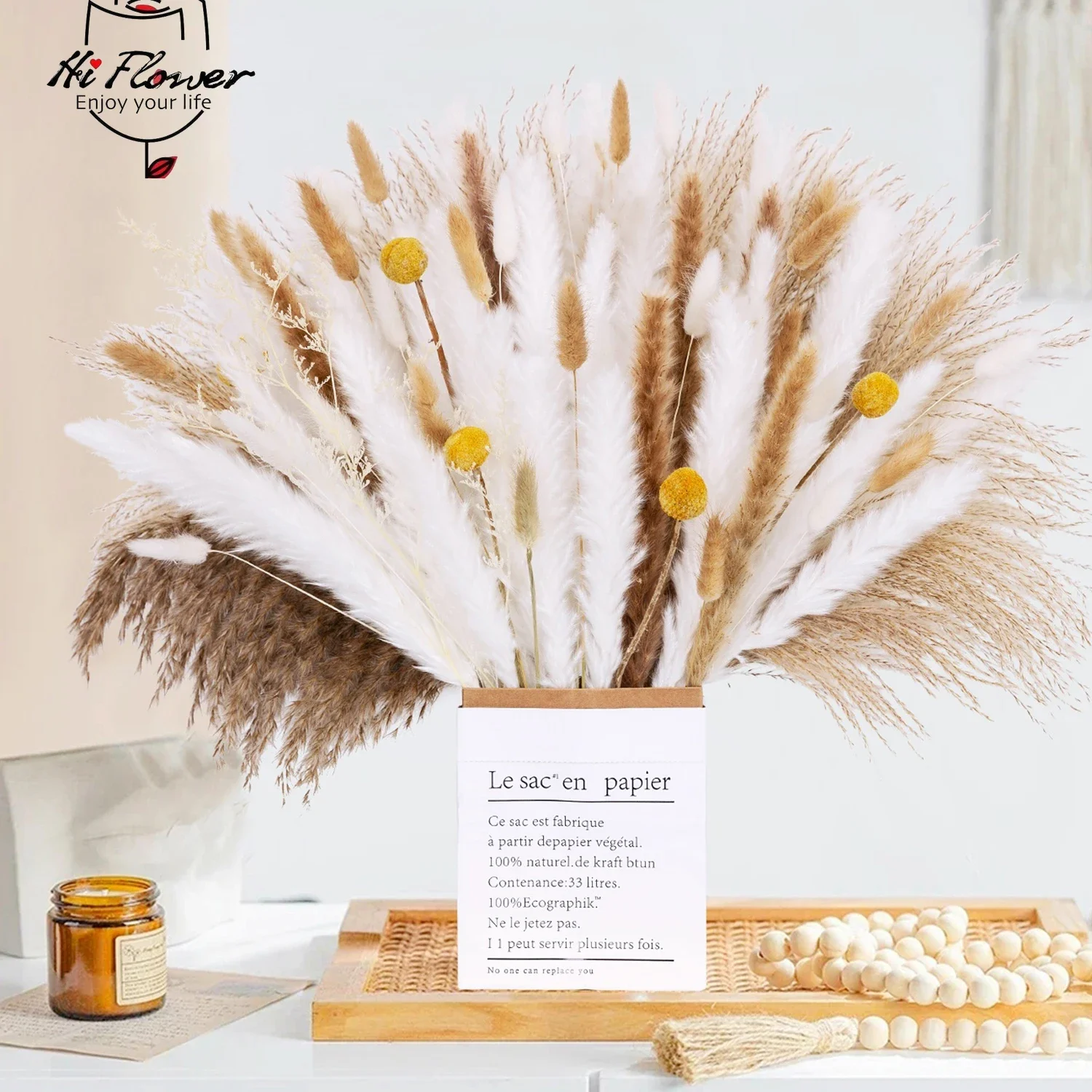 

Dried Flowers Pampas Grass Natural Bouquet Boho Home Room Decor Artificial Flowers Fluffy Rabbit Tail Wedding Party Decoration