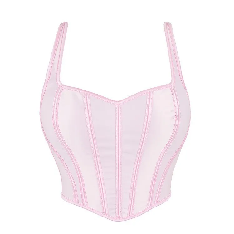 Sexy Crop Tops Women Sleeveless Slim Shapewear Corset Bustiers Bodysuit Tank Top Lace Up Skinny Vest Deep V-Neck Corset