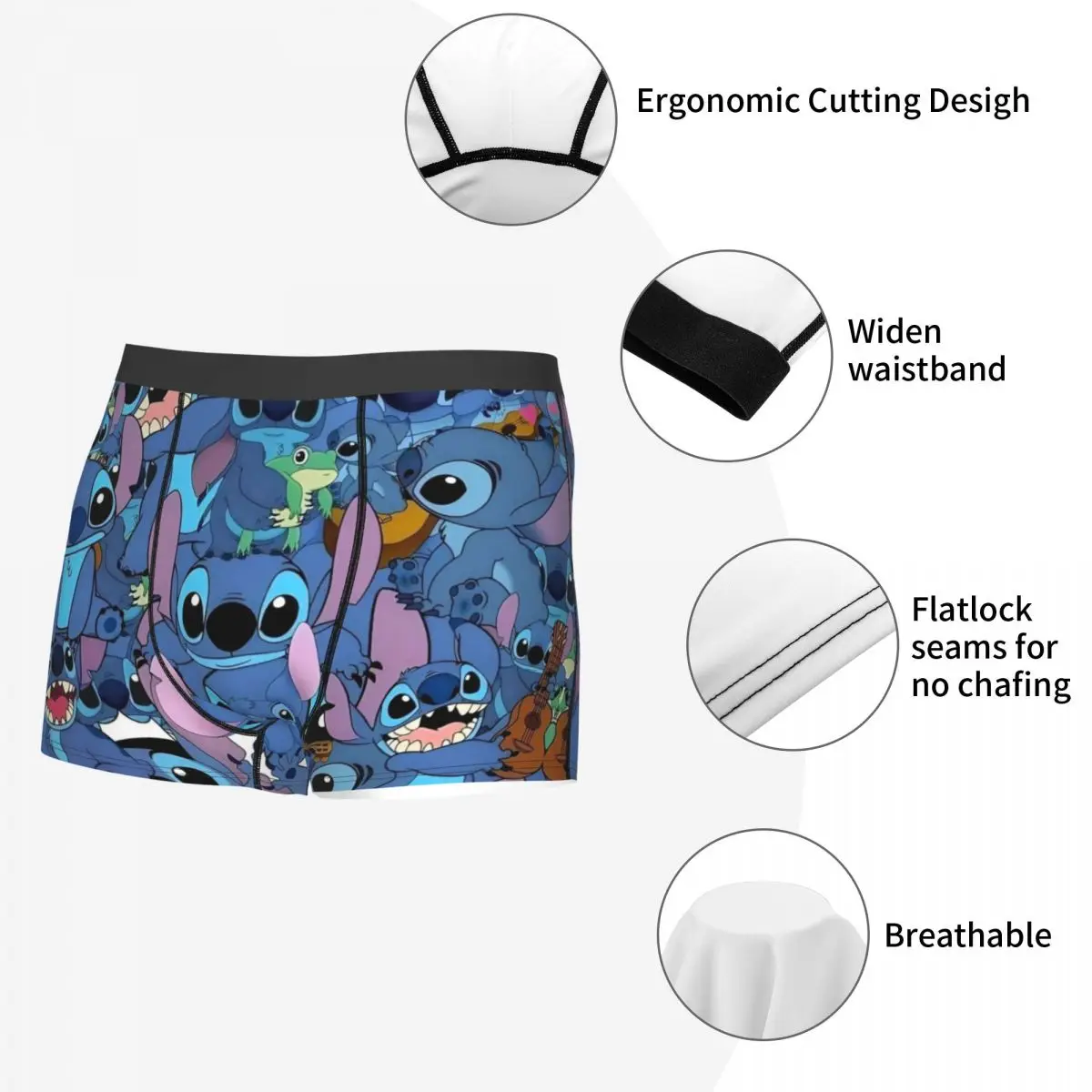 Novelty Anime Stitch Pattern Boxers Shorts Panties Men\'s Underpants Stretch Disney Briefs Underwear