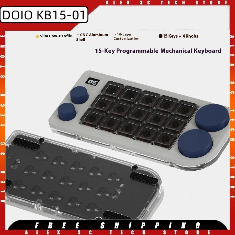 

DOIO KB15-01 Механическая клавиатура из алюминиевого сплава с ЧПУ, 4 ручки, PS/PR, индивидуальная мини-клавиатура, эргономичный программируемый верстак для ПК