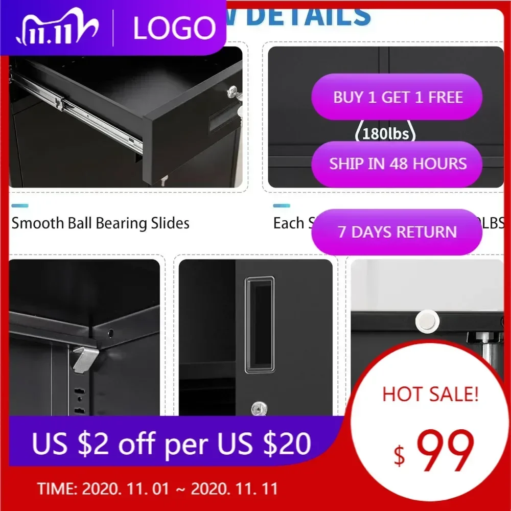 

Металлический шкаф для хранения, 36-дюймовый запираемый шкаф с двумя ящиками и регулируемой полкой, металлические шкафы для офиса, гаража, дома