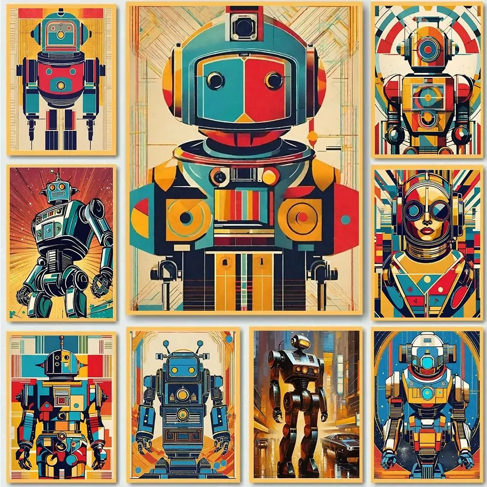 Vintage Punk Robot Classic Retro Posters and Print Canvas Painting Wall Art Pictures For Living Room Home Mural Decoration Gift