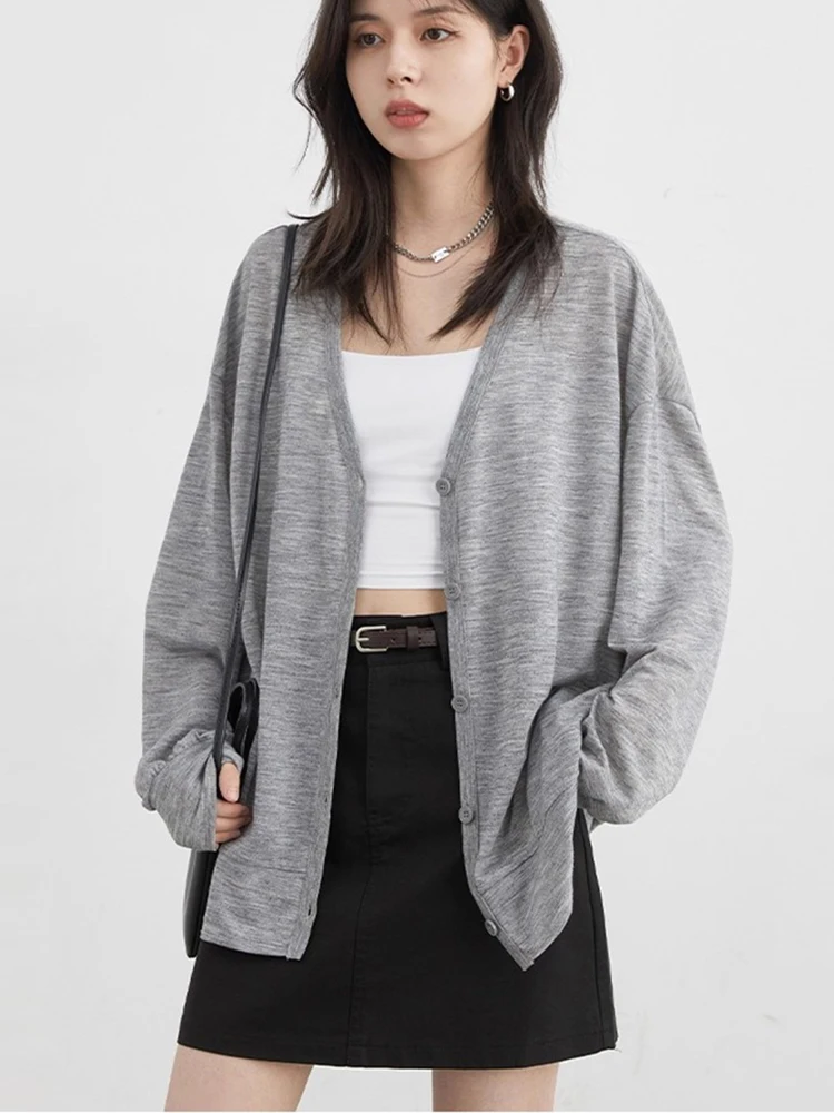 CHIC VEN femmes Cardigan ample décontracté solide nouveau col en v manches longues tricoté chandails femme pulls printemps automne 2025