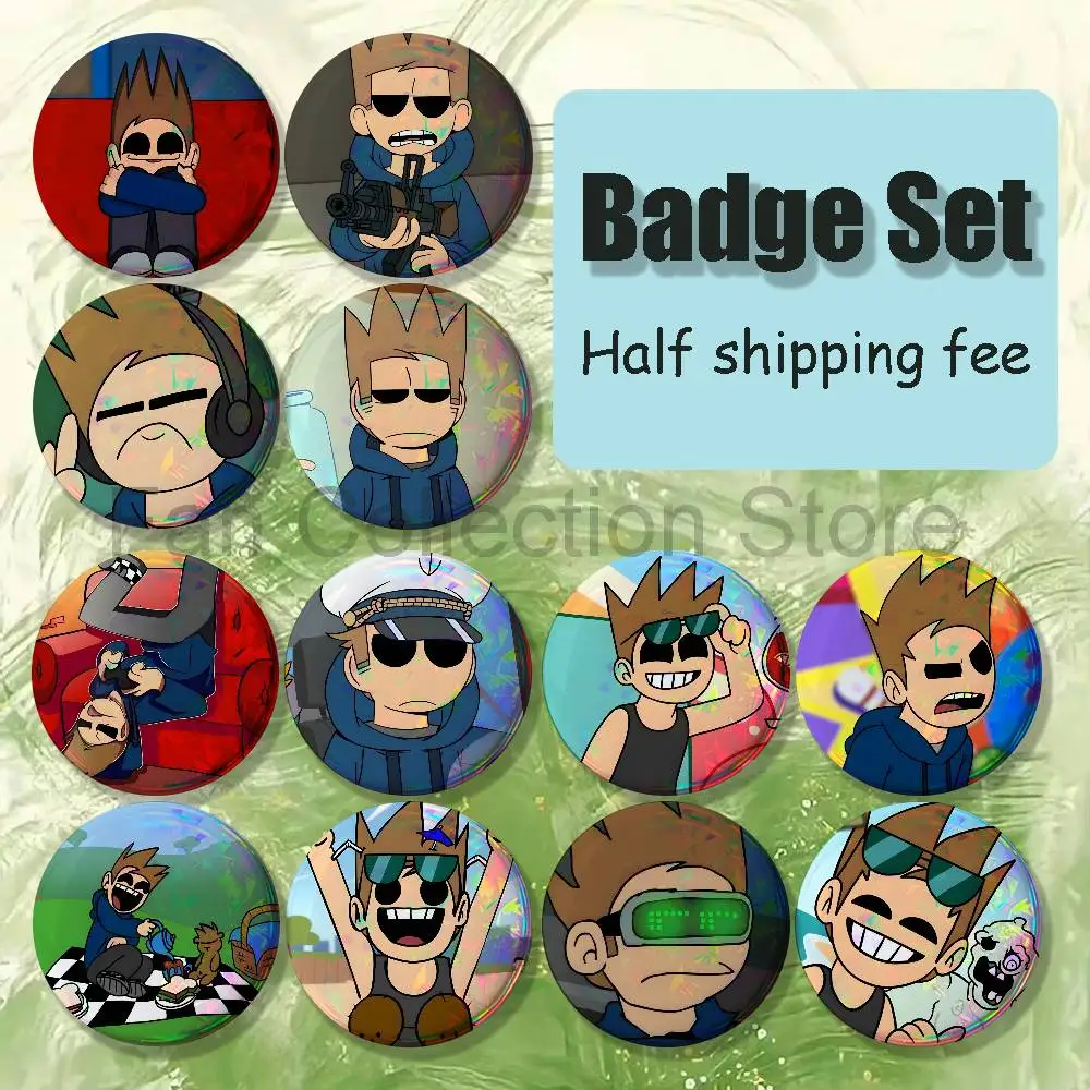 Anime E-Eddsworld Tom 4-piece set Enamel Pins Cartoon Anime Badge Fashion Jewelry Accessories Round Snap-in Brooch on Backpack