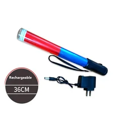 36CM Red Blue Rechargeable LED Flashing Warning Road Traffic Baton