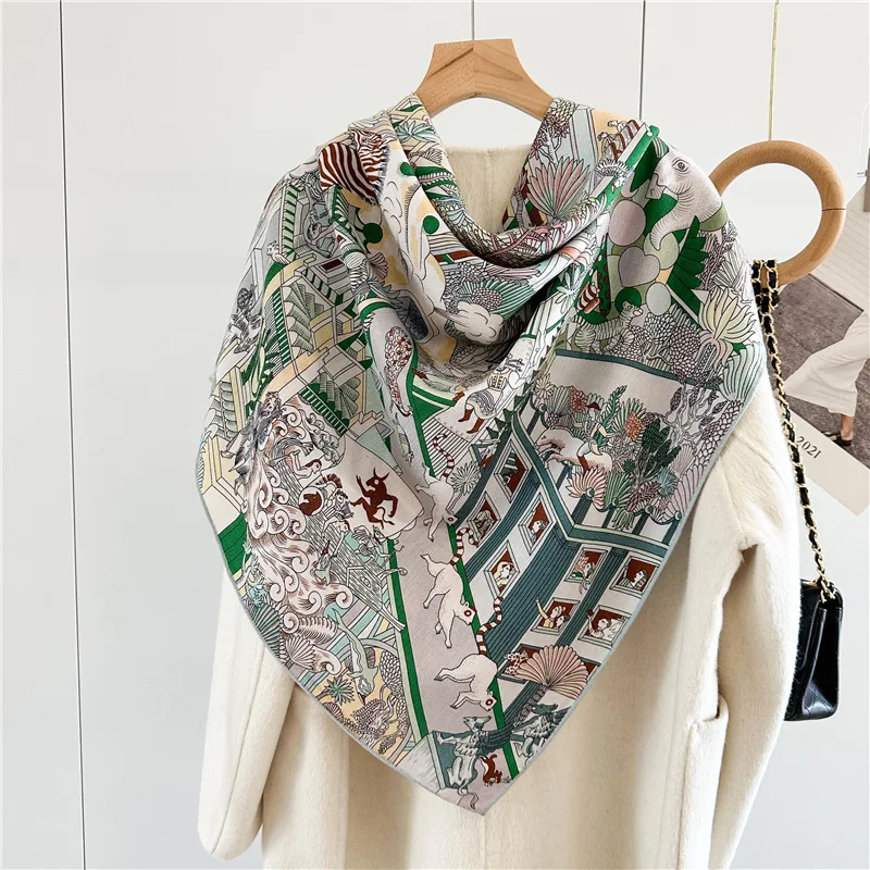 Classic Prints Wool Blanket Scarf Shawl Double Sided Large Square Wool Warm Scarves Wraps for Women Autumn Winter Use 53\