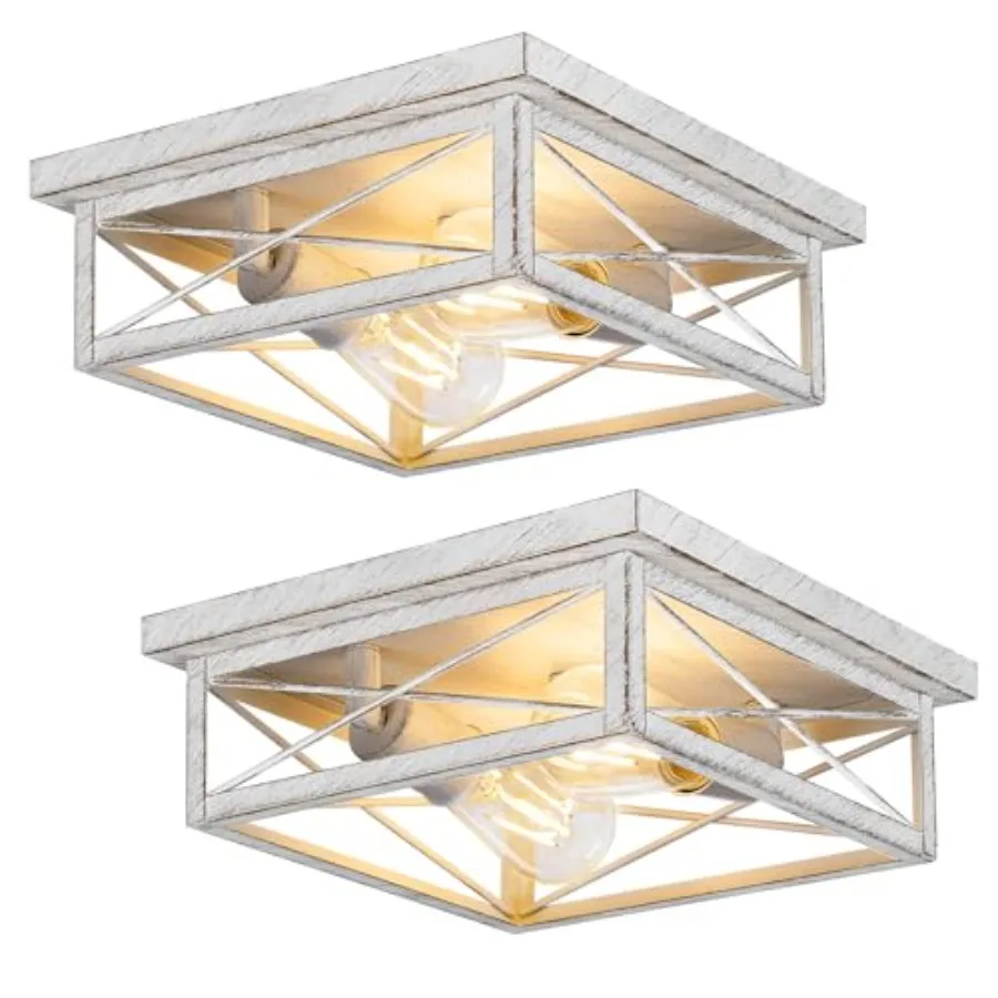 

Hallway Light Fixtures for Ceiling 2-Light Farmhouse Industrial Flush Mount Ceiling Lights Metal Kitchen Light Fixtures Square